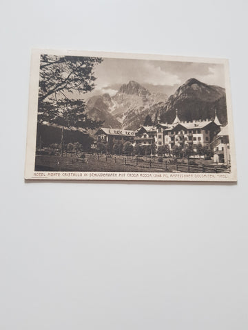 AK Hotel Monte Cristallo in Schluderbach mit Croda Rossa. Ampezzaner Dolomiten Tirol.