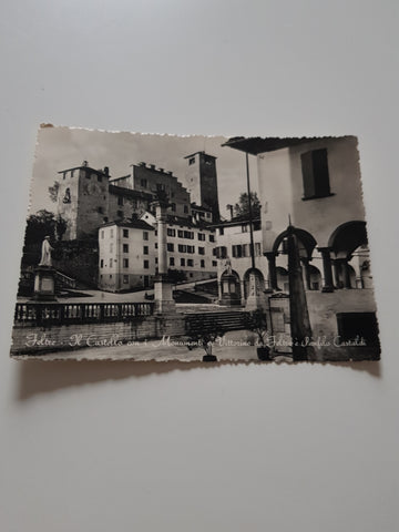 AK Feltre. Il Castello con i Monumenti a Vittorino da Feltre e Panfilo Castaldi.