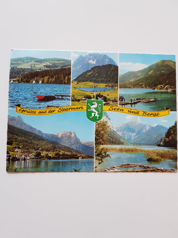 AK Grüsse aus der Steiermark. Seen und Berge.