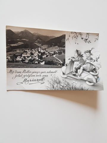 AK Mit dem Roller ging gar schnell jetzt grüßen wir aus Mariazell.