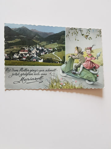 AK Mit dem Roller ging gar schnell jetzt grüßen wir aus Mariazell.