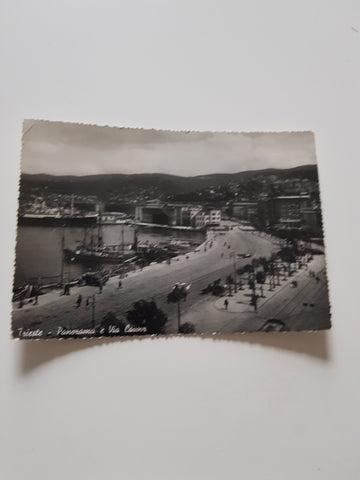 AK Trieste. Panorama e Via Cavour.
