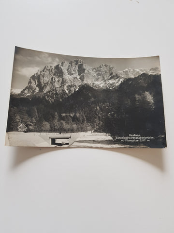 AK Gesäuse. Schneiderwarthgrabenbrücke mit Planspitze. (1933)