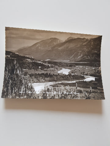 AK Blick ins Rosental mit Draufluss, Hollenburg und Hochobir.