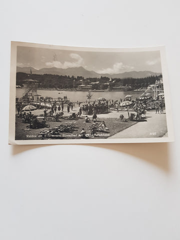 AK Velden am Wörthersee, Strandbad mit Wasserrutschbahn.