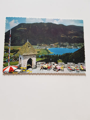 AK Blick von der Terrasse der Burgruine Landskron auf den Ossiachersee.