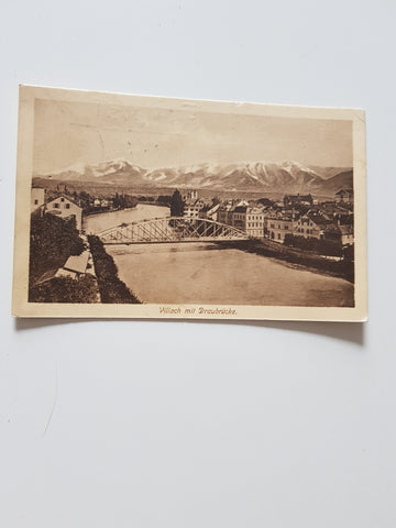 AK Villach mit Draubrücke.