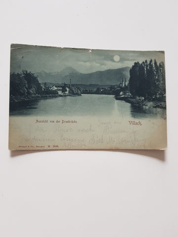 AK Villach. Aussicht von der Draubrücke. Mondscheinkarte.