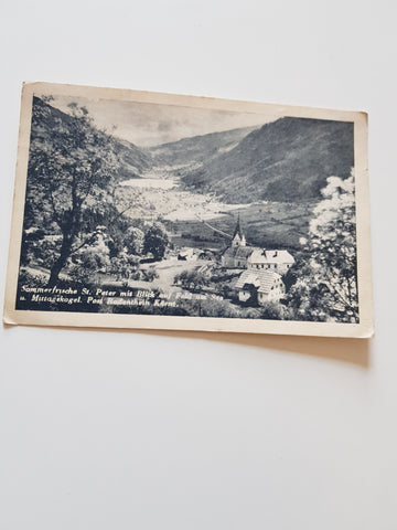 AK St. Peter mit Blick auf Feld am See u. Mittagskogel. Radenthein. (1948)