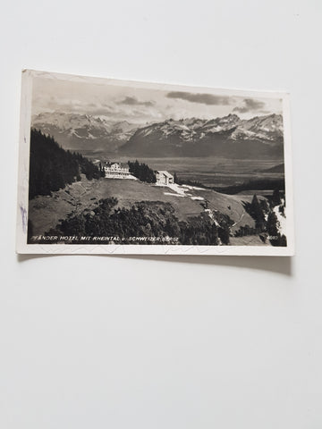 AK Pfänder Hotel mit Rheintal u. Schweizer Berge.