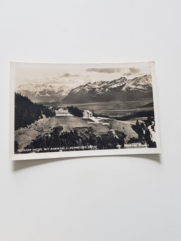 AK Pfänder Hotel mit Rheintal u. Schweizer Berge.