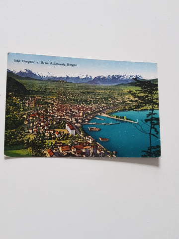 AK Bregenz mit den Schweizer Bergen.