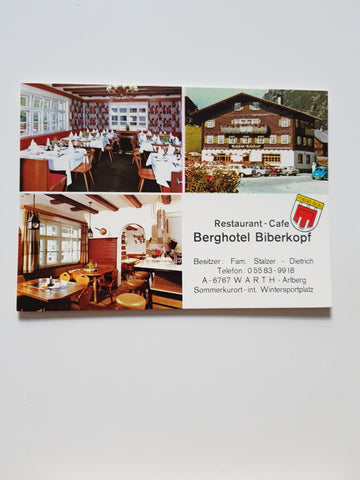 AK Warth. Restaurant-Cafe Berghotel Biberkopf. Besitzer: Fam. Stalzer - Dietrich.