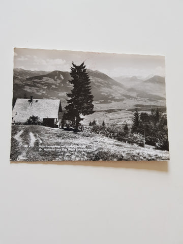 AK Frastanz. Naturfreundehaus am Vorderälpele mit Gr. Walsertal und Rote Wand. Feldkirch.