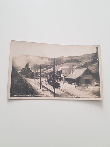 AK Bahnhof St. Erhard. Elektrische Bahn Mixnitz - St. Erhard. (1914)