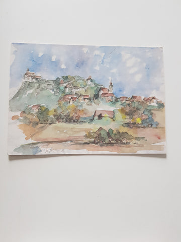 AK Riegersburg von B. Heiden. Aquarell. Landesausstellung 1987, Riegersburg.
