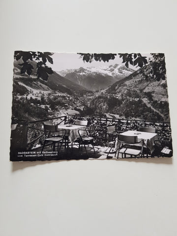 AK Badgastein mit Radhausberg vom Terrassen Cafe Gamskar.