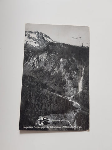AK Badgastein-Prossau gegen die Hölltorspitzen mit Schleierfall. (1928)