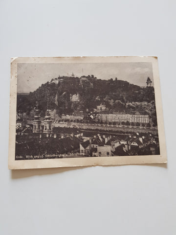 AK Graz. Blick geg. d. Schloßbergkai u. Schloßberg. (1946-47)