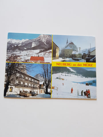 AK Neuberg an der Mürz. Links unten: Gasthof Pension Holzer.