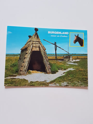 AK Burgenland. Schilfhütte im Seewinkel.