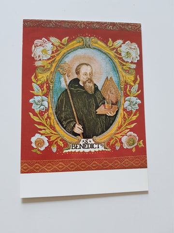 AK Benediktinerabtei St. Lambrecht. Hl. Benedikt. Stickerei am Antependium des Bilderornates von Fr. Benno Haan 1671.