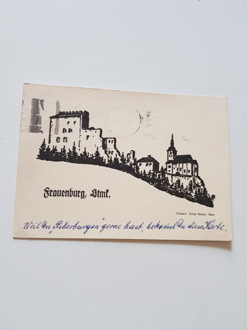 AK Frauenburg. Nach der Wiederherstellung des romanischen Palas durch den steirischen Burgenverein 1964.