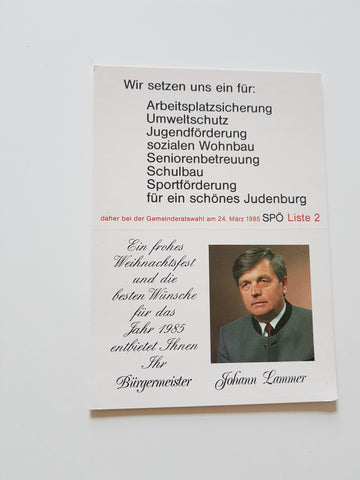 Kalender Wahlwerbung Judenburg, Bürgermeister Johann Lammer. SPÖ (Gemeinderatswahl 24. März 1985)