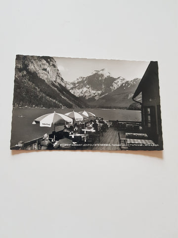 AK Seerestaurant Leopoldsteinersee, Terrasse gegen Pfaffenstein. (1960).