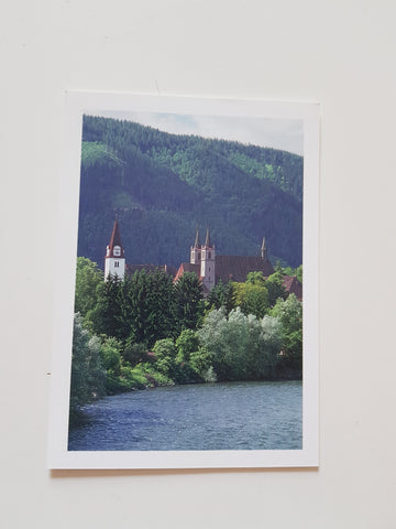 AK Leoben, Stiftskirche Göss. Turm der ehemaligen Andreaskirche.