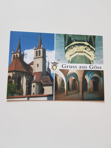 AK Leoben, Stiftskirche Göss. Gotisches Säulenkapitell. Romanische Krypta.
