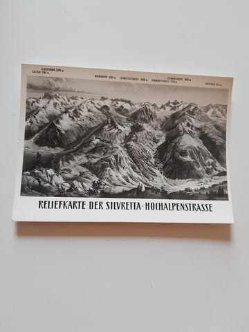 AK Reliefkarte der Silvretta-Hochalpenstraße.