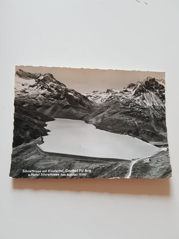 AK Silvrettasee mit Klostertal, Gasthof Piz Buin u. Hotel Silvrettasee.