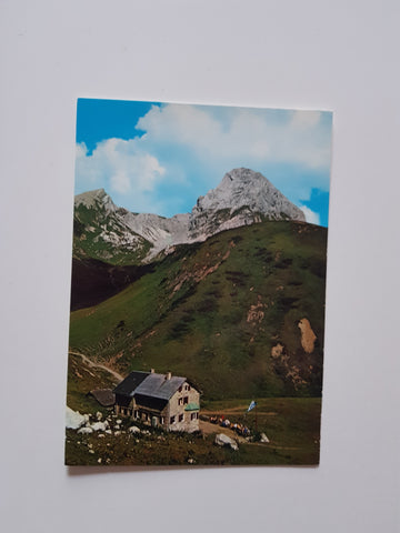AK Ravensburger Hütte am Spullersee mit Roggalspitze.