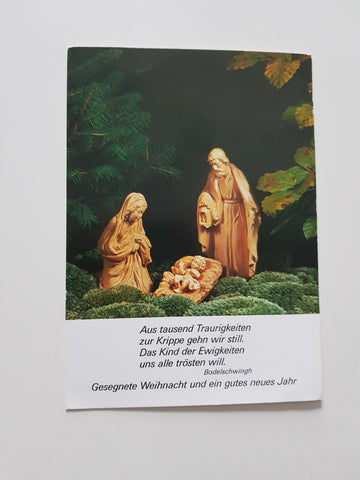 AK Krippe. Figuren: Holzschnittwerkstätten Gg. Lang sel. Erben, Oberammergau.