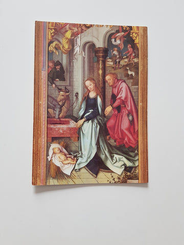 AK Frohe Weihnachten... Geburt Christi Tafelbild aus dem Kaisheimer Altar von Hans Holbein d. Ä.