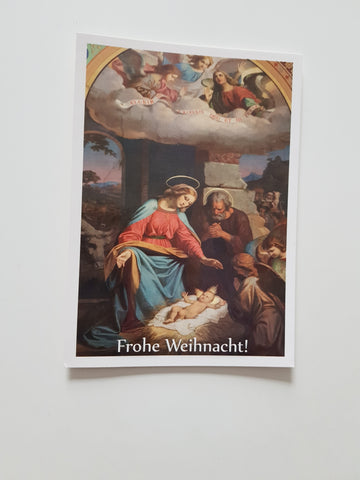 AK Frohe Weihnacht! Fresko der Geburt Christi aus der Altlerchenfelder Kirche, Wien.