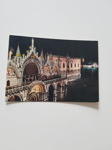 AK Venezia. Basilica di S. Marco - Palazzo Ducale - Isola S. Giorgio Notturno.