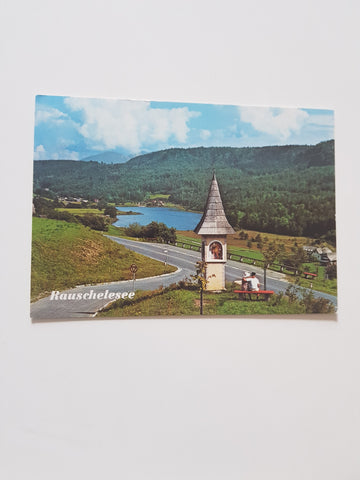 AK Rauschelesee im Keutschacher Seental mit dem Rauther Kreuz.