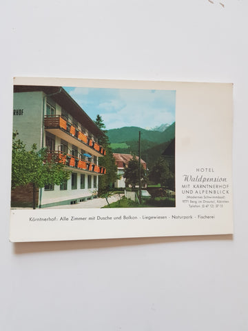 AK Berg im Drautal. Hotel Waldpension mit Kärntnerhof und Alpenblick.