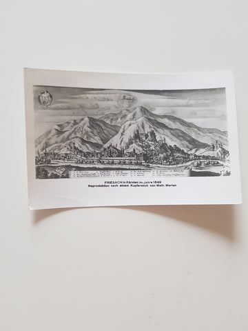 AK Friesach in Kärnten im Jahre 1649. Reproduktion nach einem Kupferstich von Math. Merian.