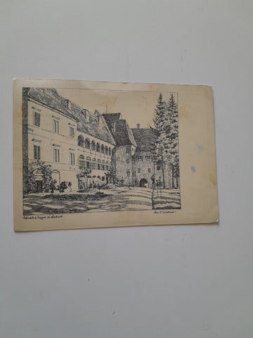 AK Schloßhof Seggau bei Leibnitz. Federzeichnung von Otto Huallenz, Leibnitz.