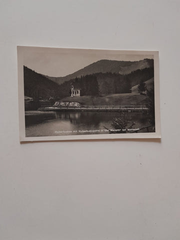 AK Hubertussee mit Hubeertuskapelle in der Walster bei Mariazell.