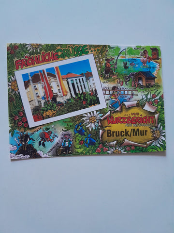 AK Fröhliche Grüße und Kurzbericht aus Zeitmangel. Bruck an der Mur.