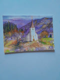 AK Pfarr- und Wallfahrtskirche Frauenberg - Maria Rehkogel. Aquarell von Brigitte Szyszkowitz.