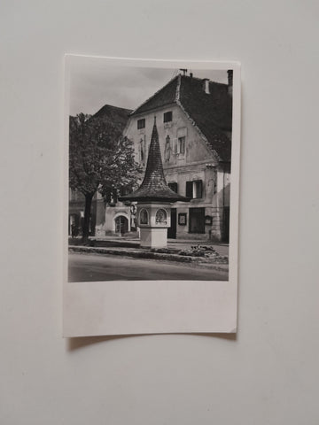 AK Kindberg. Bildstock am Hauptplatz. Sterbehaus des Komponisten Jakob Schmölzer. (1961)