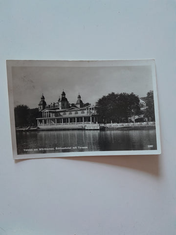 AK Velden am Wörthersee. Schlosshotel mit Terrasse. (1934)