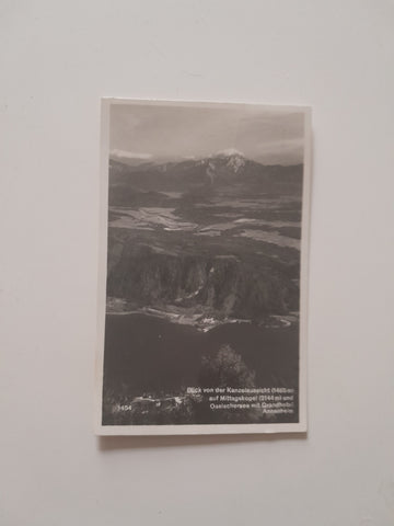 AK Blick von der Kanzelaussicht auf Mittagskogel und Ossiachersee mit Grandhotel Annenheim. (1928)