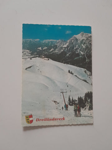 AK Schigebiet Dreiländereck. Österreich - Italien - Jugoslawien. Arnoldstein.