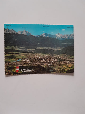 AK Draustadt Villach gegen die Julischen Alpen.
